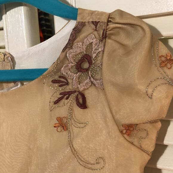 Floral Sparkle Lace  over Satin over Crinoline Soecial Occasion Dress 3/4 - Picture 5 of 8